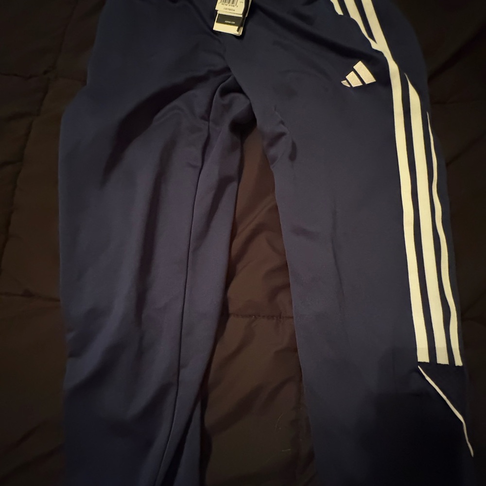 Adidas Dark Blue Athletic Pants with White Stripes new with tags